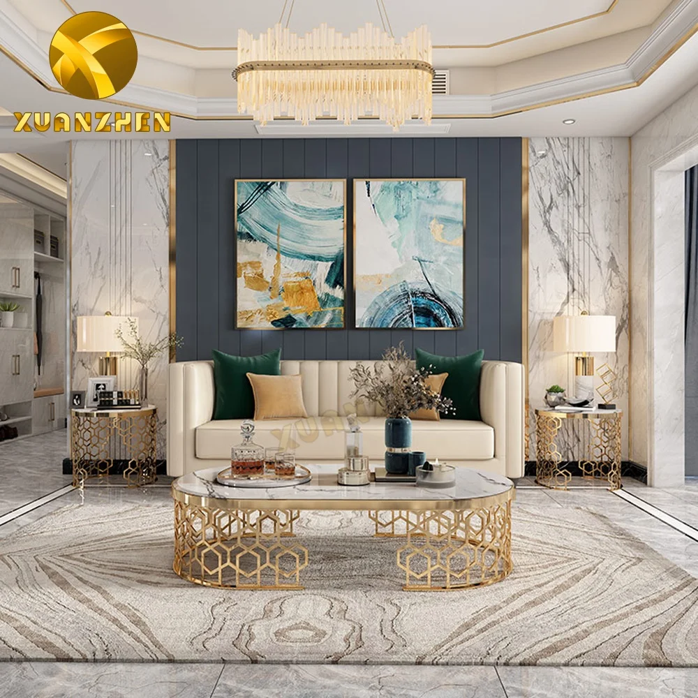 Living Room Furniture Marble Coffee Table Luxury Tv Stands Gold Metal Modern Center Table Tv Table Tv Unit Tv Cabinet for Home
