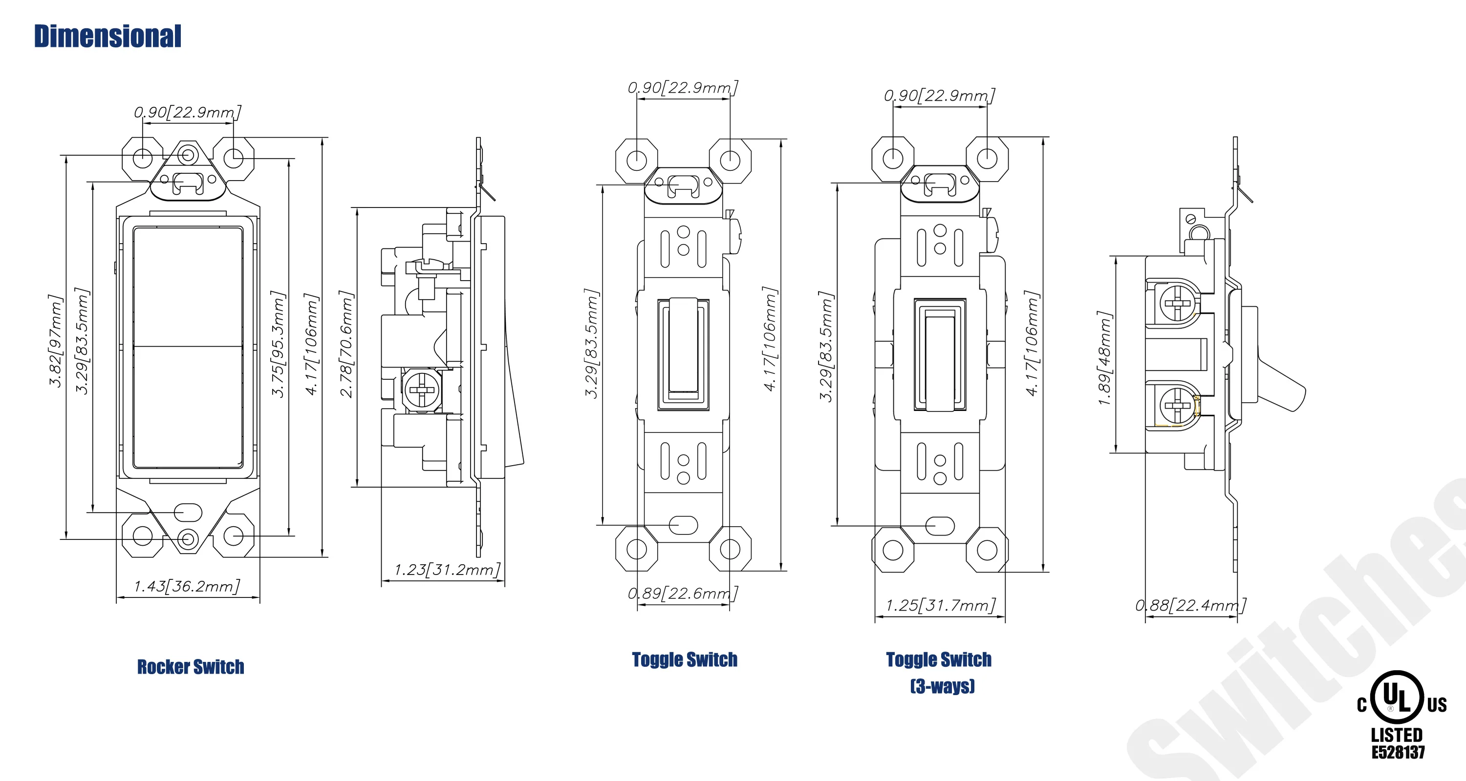 工厂供应商美国标准单极交流电源静音拨动开关有线拨动墙壁开关