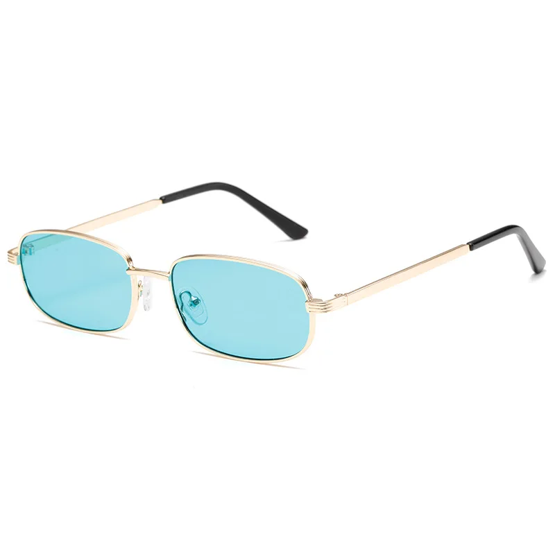 Small Metal Rectangle Sunglasses Womens Mens UV400 Blue Lenses Amazon.com: Punk Small Rectangle Sunglasses Men Women Luxury  main image 3