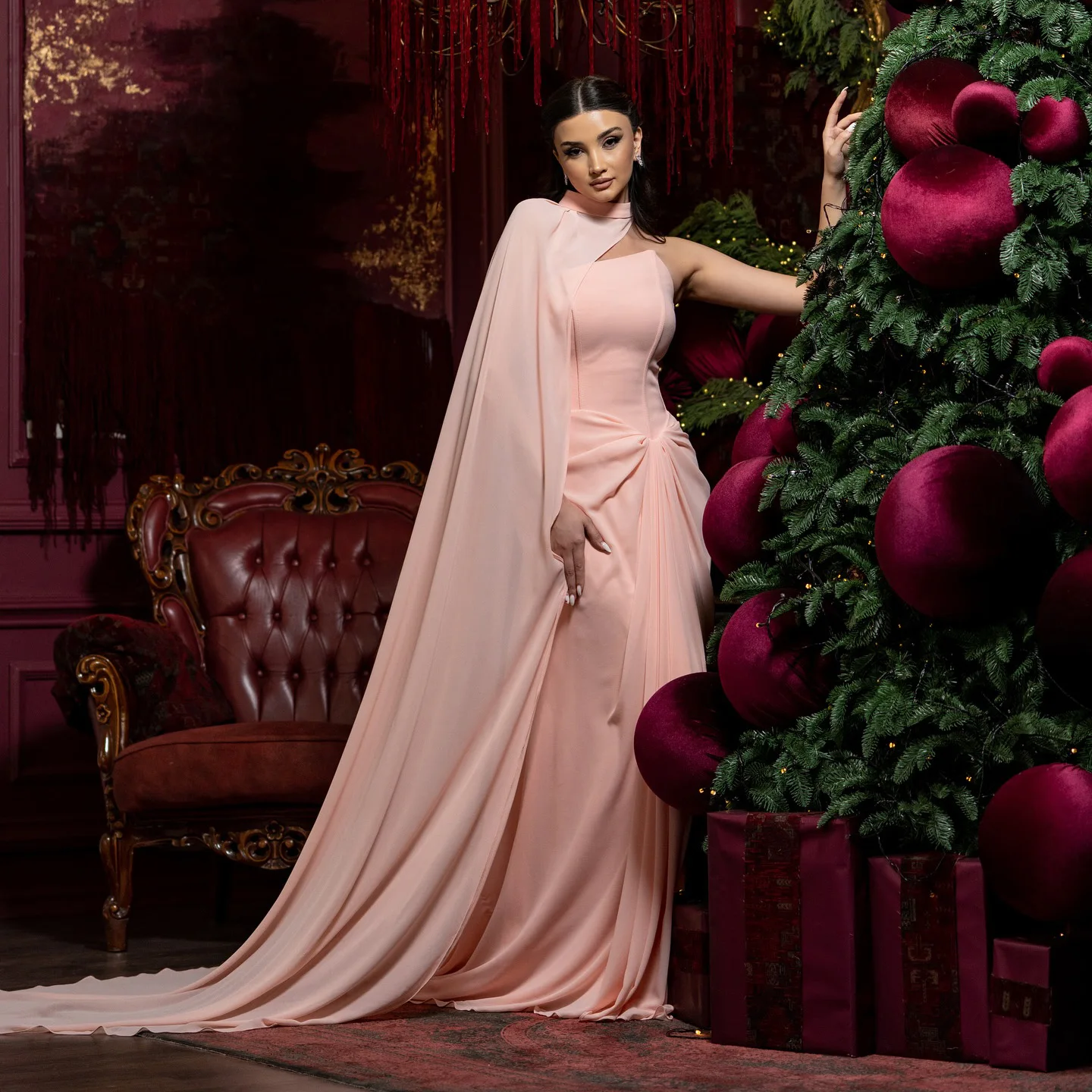 Sharon Said SF156 Blush Pink Pleated Mermaid Evening Dress Sharon Said SF156 Blush Pink Pleated Mermaid Evening Dress