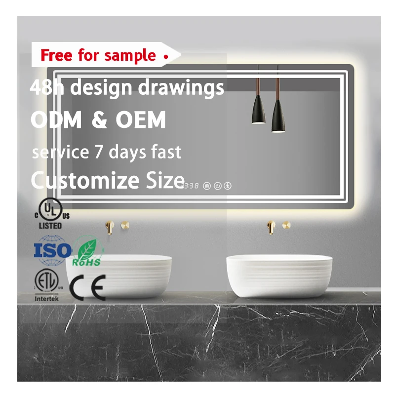 Contemporary Smart Bathroom Mirror LED Bathroom Mirror Wall Mirror with Soft Illumination Touch Switch for Bathroom