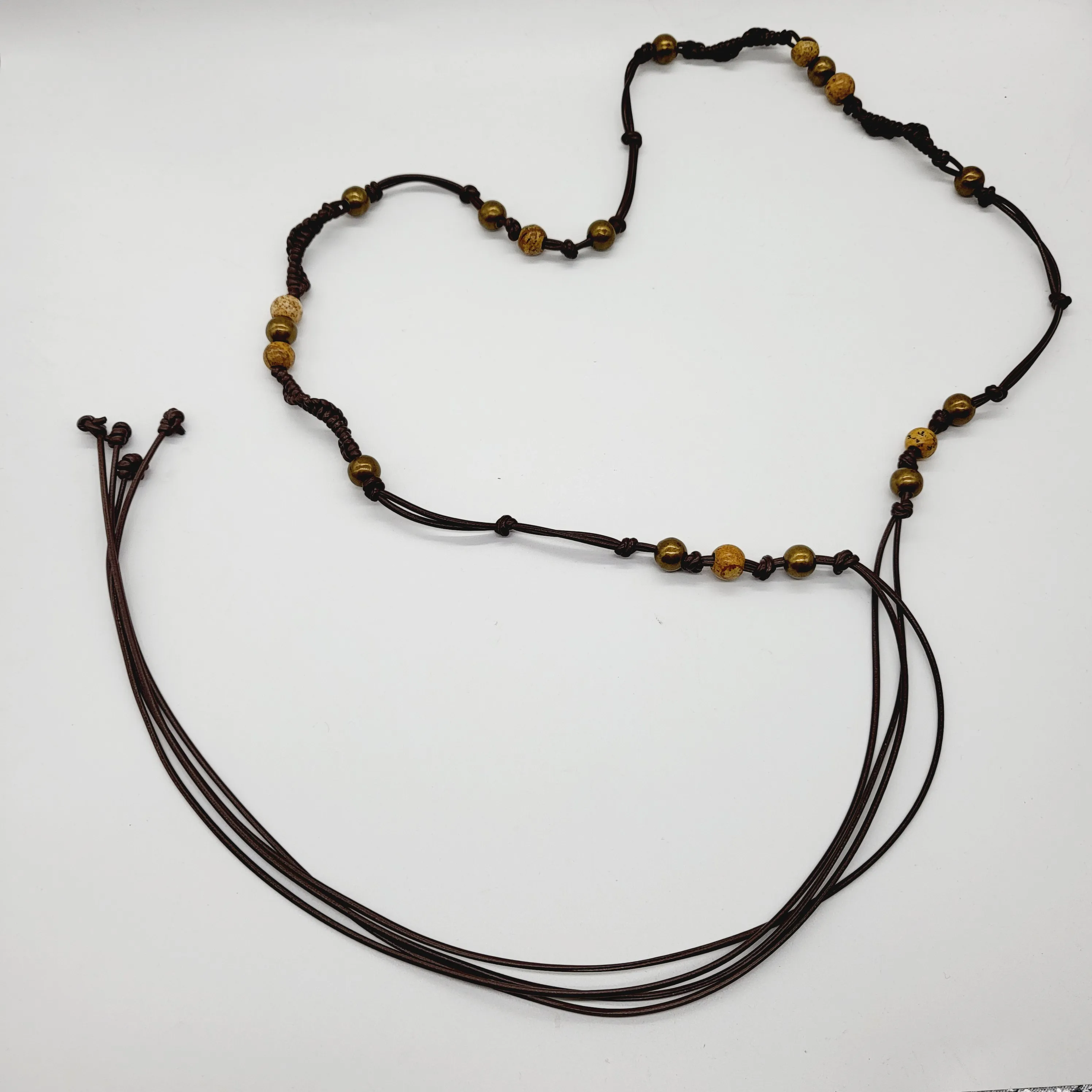 woven copper, leather and chain-link belt Flint and Tinder Braided Leather Belt - Tan | Woven Belts  main image 3