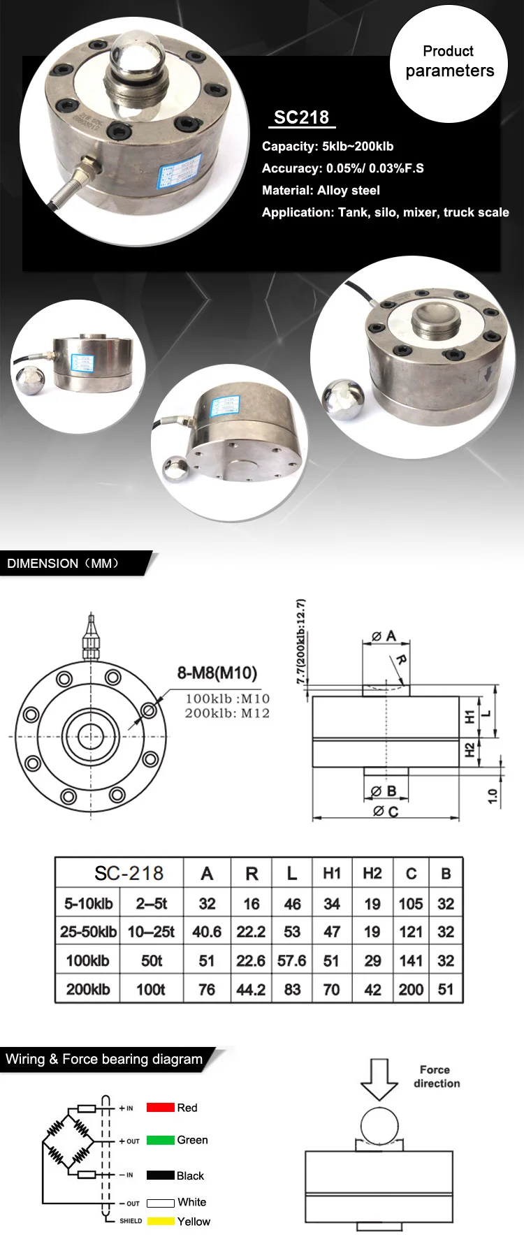 Compression Weight Sensor Truck Scale Button Load Cell 1 Ton 100 Ton