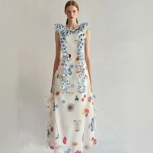 Summer Chiffon Dress, Ruffle Floral Print Maxi Dress, Elegant Fairy Party Dress