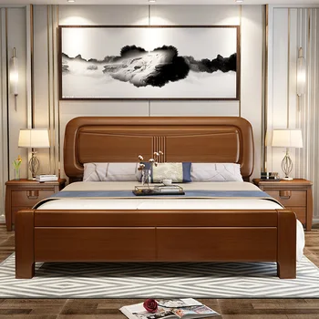 Modern Chinese-Style Solid Wood King bed room Luxury Bedroom Furniture Simple Design Master set furniture the bed