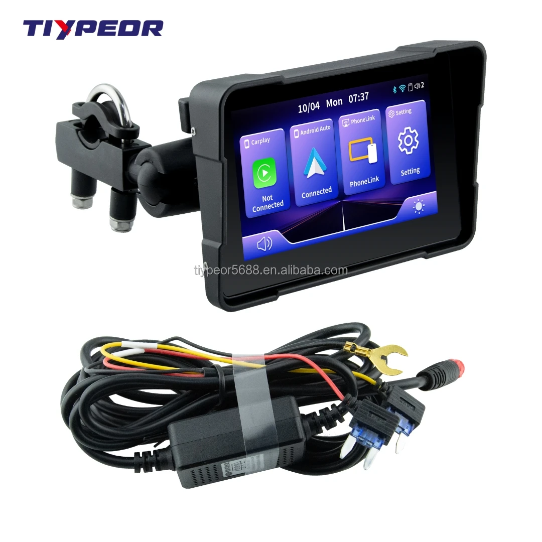 product tiypeor 5inch motorcycle gps navigation display screen wireless carplay android auto portable digital dashboard withdvr recorder-2