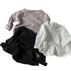 Spring Autumn Unisex T-Shirt New Slub Cotton Long-Sleeved Casual Bottoming Shirt for Girls and Boys