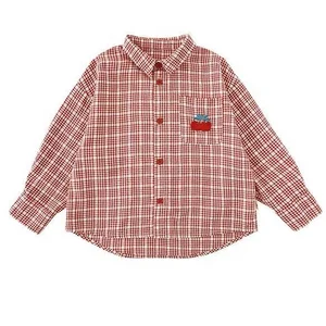 YOEHYAUL OEM ODM 100% Cotton Girls Embroidery Red Plaid Blouses&shirts Wholesale Kids Girls Polo Shirts Blouse Top Designs