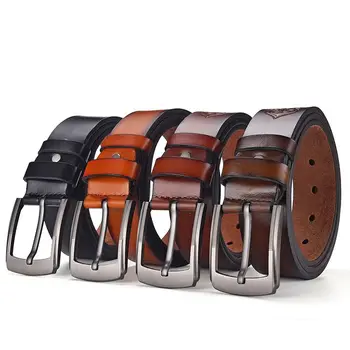 Professional manufacture custom durable top grain genuine leather belt men belt black good quality pin buckle canvas belt