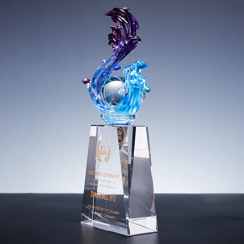 Factory custom direct sales glass Ocean Heart k9 crystal trophy factory