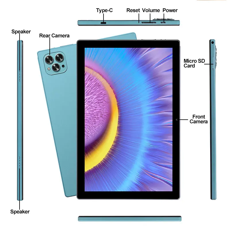 10 Inch MTK8786 Octa Core Tablet with 4G LTE, Android 15, GPS, 5G