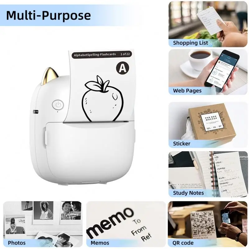 2024 New Printatek RGB Glowing Mini Thermal Pocket Printer Portable Stickers Label Photo Wireless Mini Printer for Phone