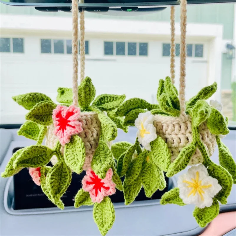 Crochet Hanging Plant for Car Aesthetic Rear View Mirror Ornament Cute  Handmade Knitted Boho Accessories Gift for Plant Lovers| Alibaba.com