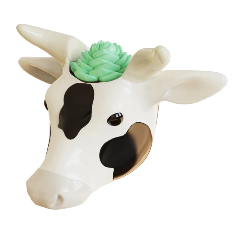 High Quality Cow Head Shaped Ceramic Succulent Pot Custom Animal Planter for Kitchen Shelf Rustic Decor Flower Pot