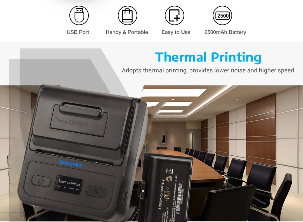 Portable Bluetooth Thermal Printer with Indicator Light 80mm the Appearance Is Beautiful