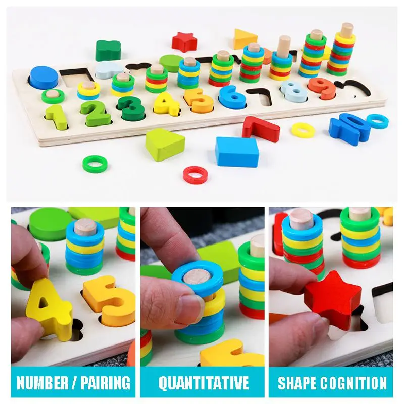 Дошкольные деревянные Обучающие игрушки Монтессори геометрические фигуры познание формы магнитная рыбалка Математика занятая доска игрушка для детей