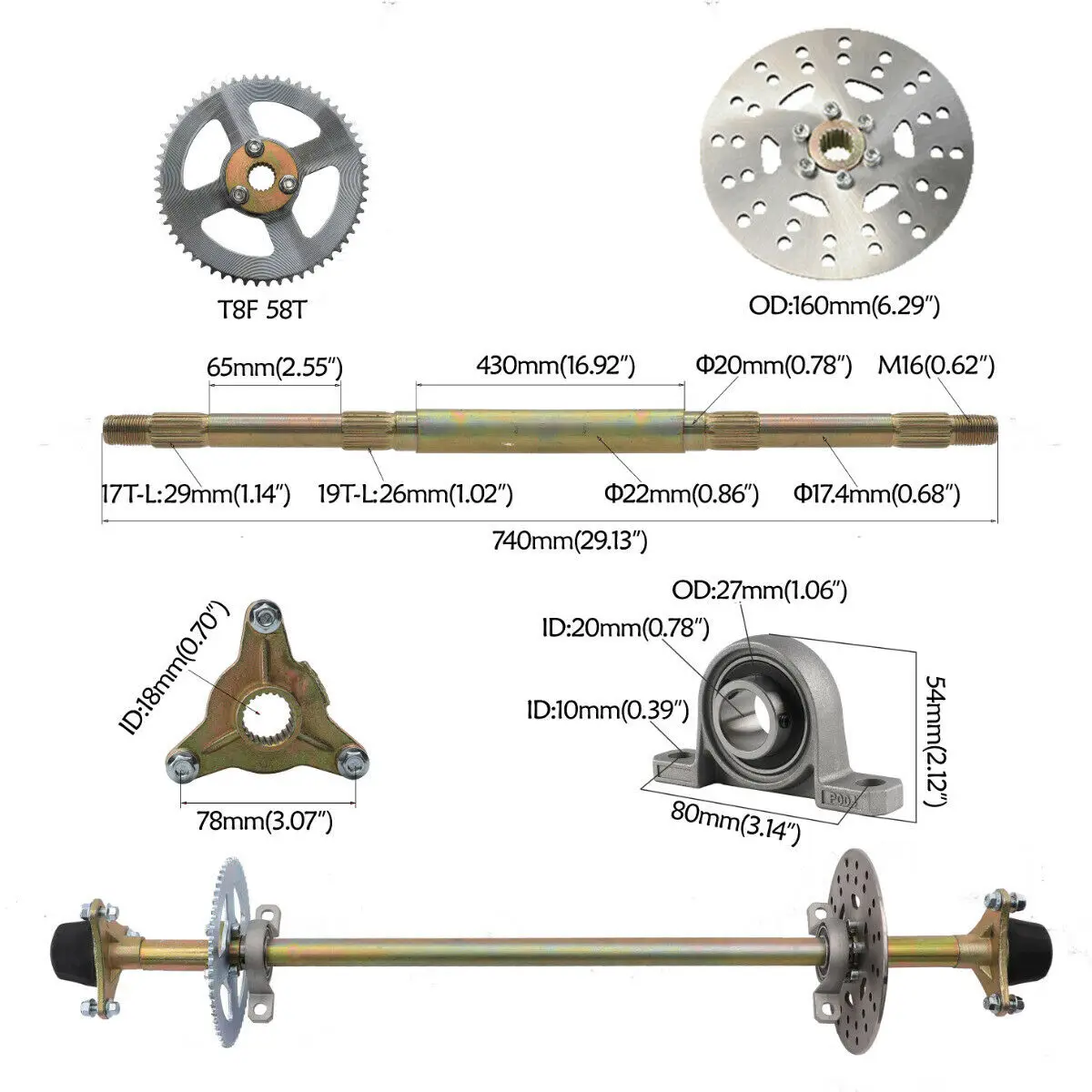 Poros Roda Kit Drift Trike Axle Kit 