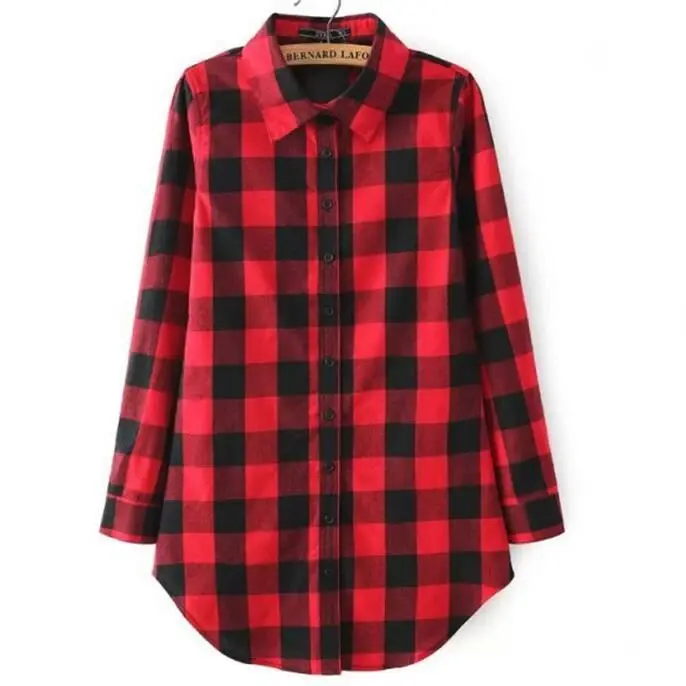 Оптовая продажа, новинка от производителя, женское платье-рубашка в клетку, с длинным рукавом, с отворотом, на пуговицах, длинные женские топы, блузка, рубашка