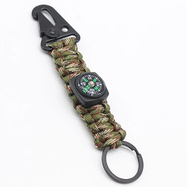 Outdoor Paracord Keychain with Carabiner and Compass