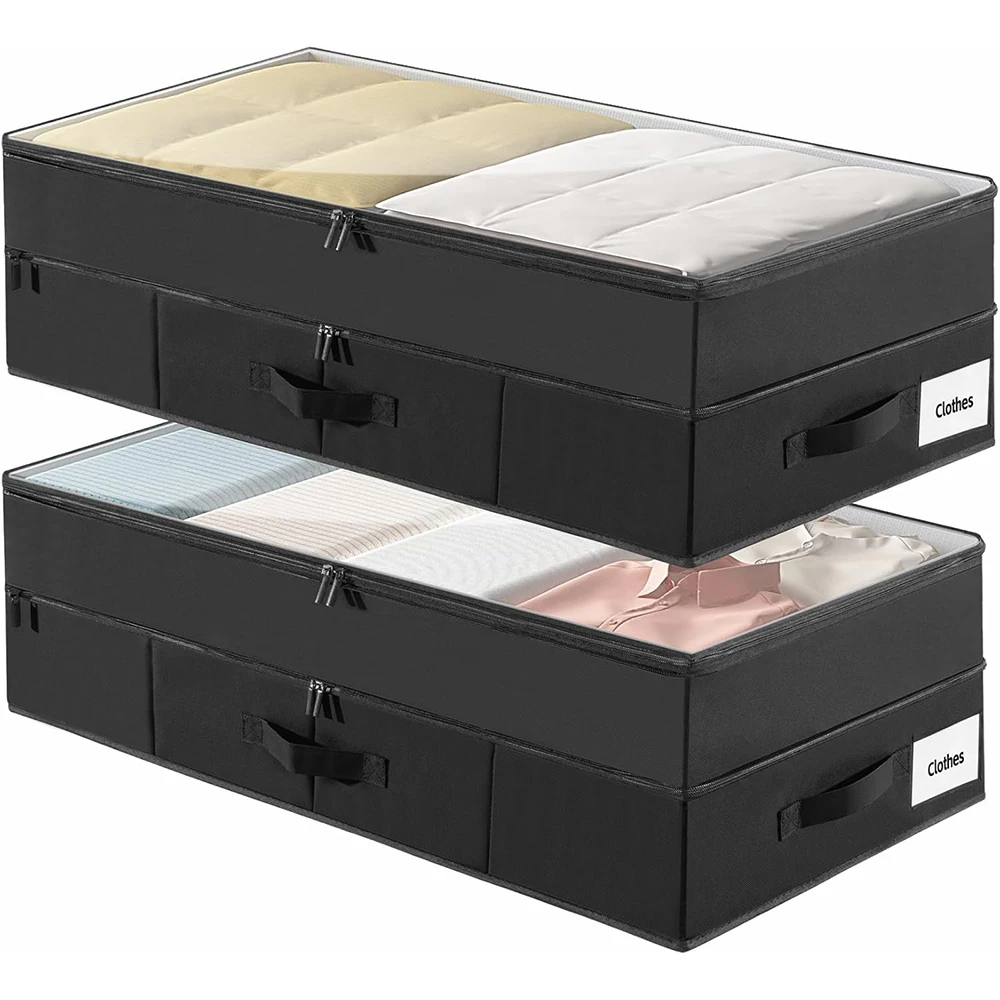 2-Pack Foldable 70L Extensible Double Layer Underbed Storage Bins Modern Design 3 Handles Bulk Packed 1cm Organization Tool