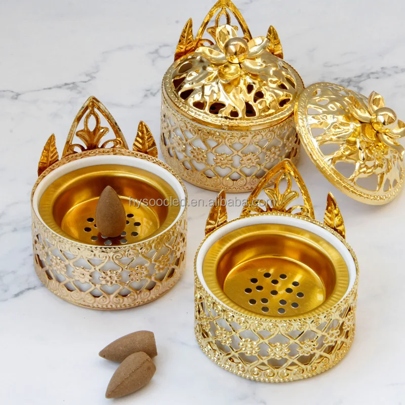 Gold Metal Ceramic Incense Burner - Elegant Aromatherapy