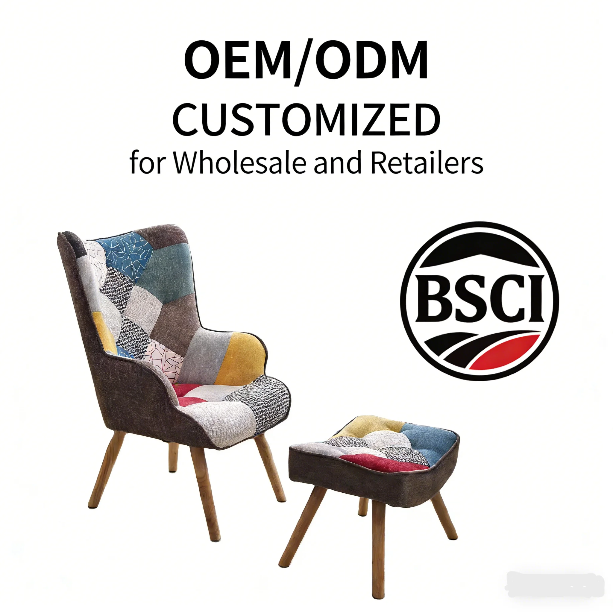 Mid for Armchair Accent Chair Patchwork Sofa Chair Modern Design Style with Foot Stool for Warehouse School Workshop Use