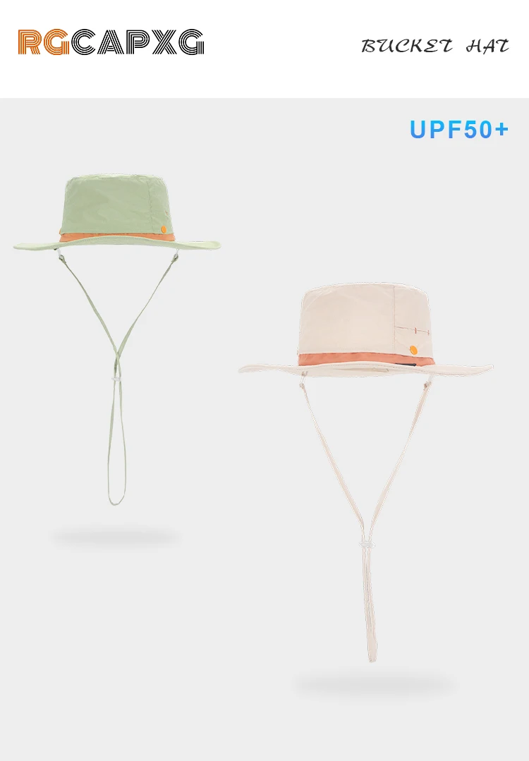 Fashionable Summer Bucket Hat New Design Light Flat Brim Waterproof Sun Protection Windproof Rope for Fisherman's Fishing