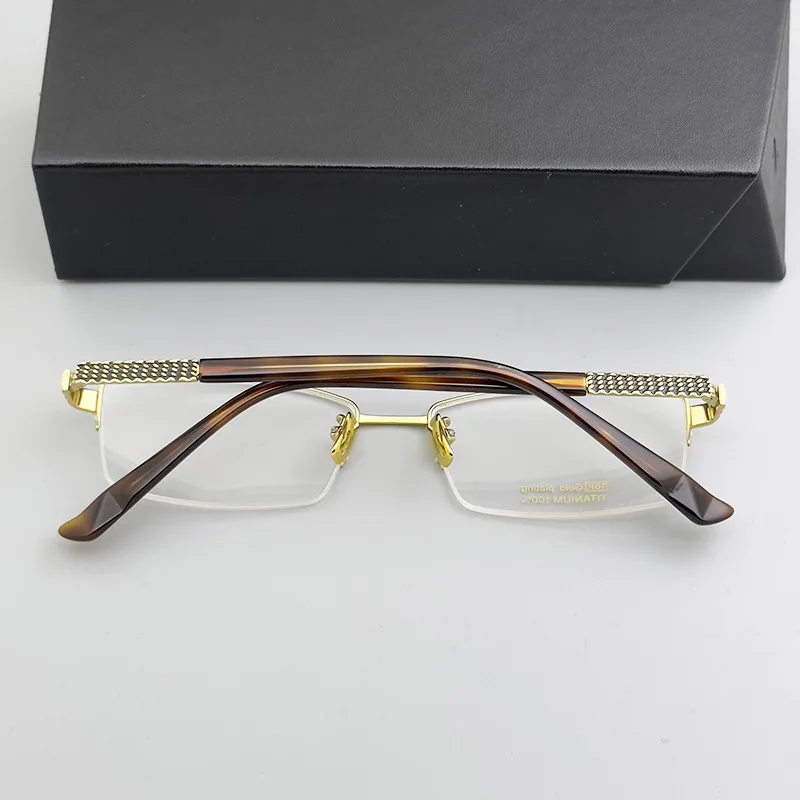 Unisex Titanium Half Frame 18K Gold Plated Optical Glasses Solid Pattern Computer Style Reading Eyewear Luxury Spectacle Frame