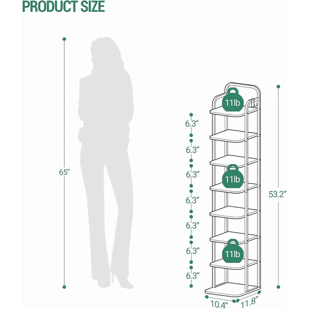 8-Tier Vertical Shoe Rack Wooden Narrow Shoe Tower with 2 Hooks for Entryway and Living Room Organizer for Tall Shoes supplier