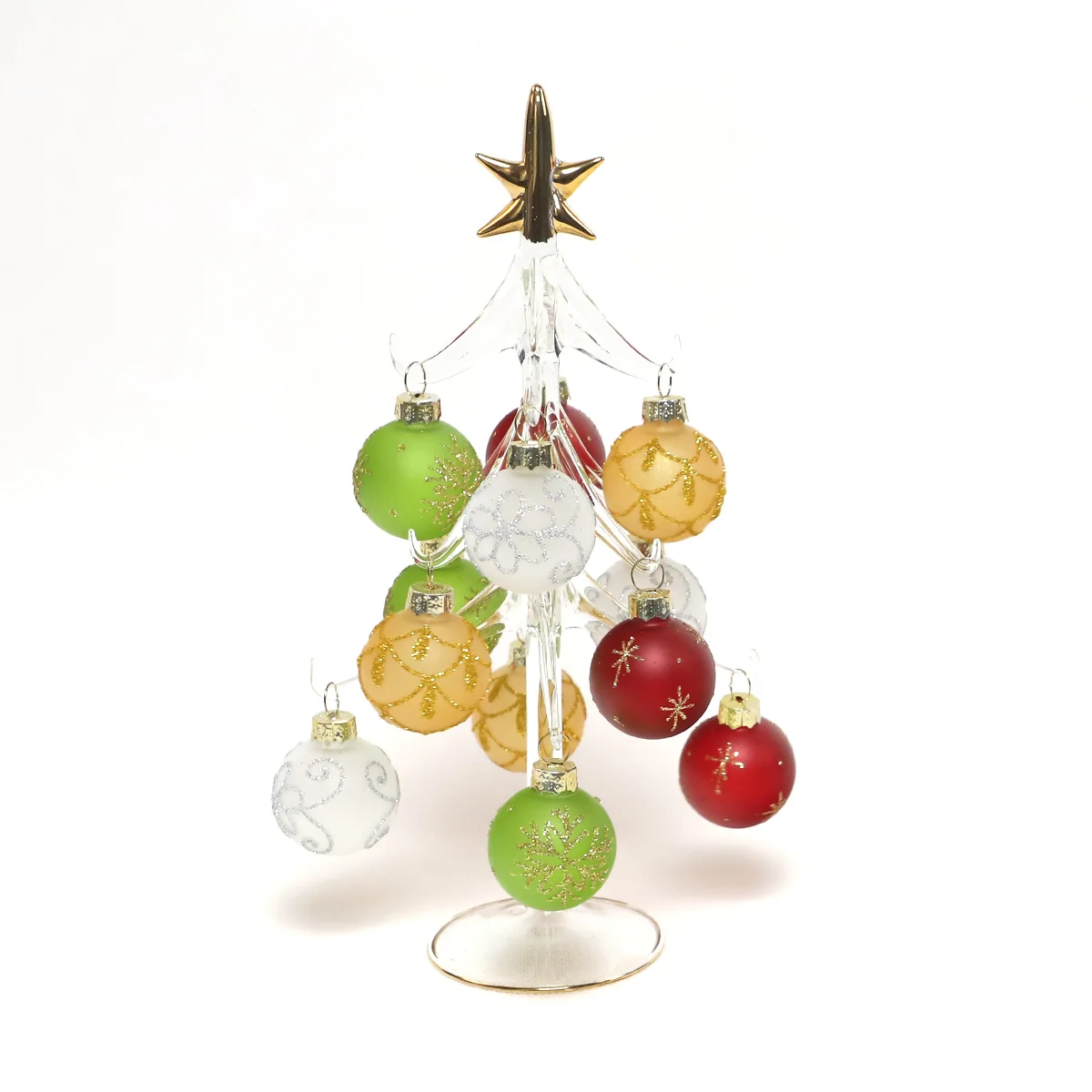 Cute custom made small clear blown glass christmas ornaments Christmas tree with mini hanging bauble ball ornaments