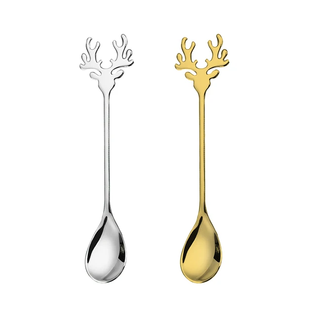 Christmas ELK Shape Spoon Gold Teaspoon 304 Food Grade Stirring Spoon David's Deer Coffee Spoon