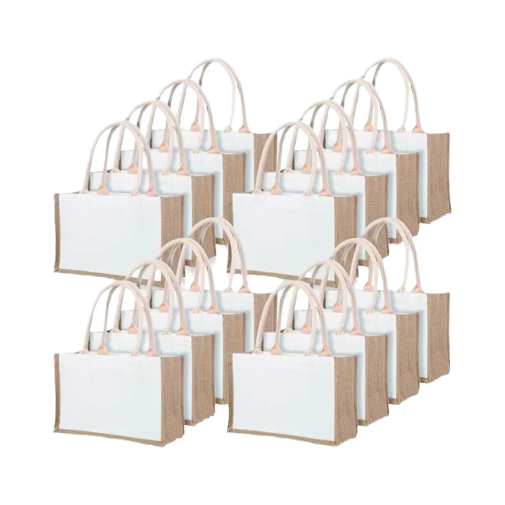 Custom Burlap Tote Bag Jute Reusable Beach Bag for Women Bridesmaid Wedding Gift DIY 12.6 X 8.3 X 5.1 Inch Rope Handle details