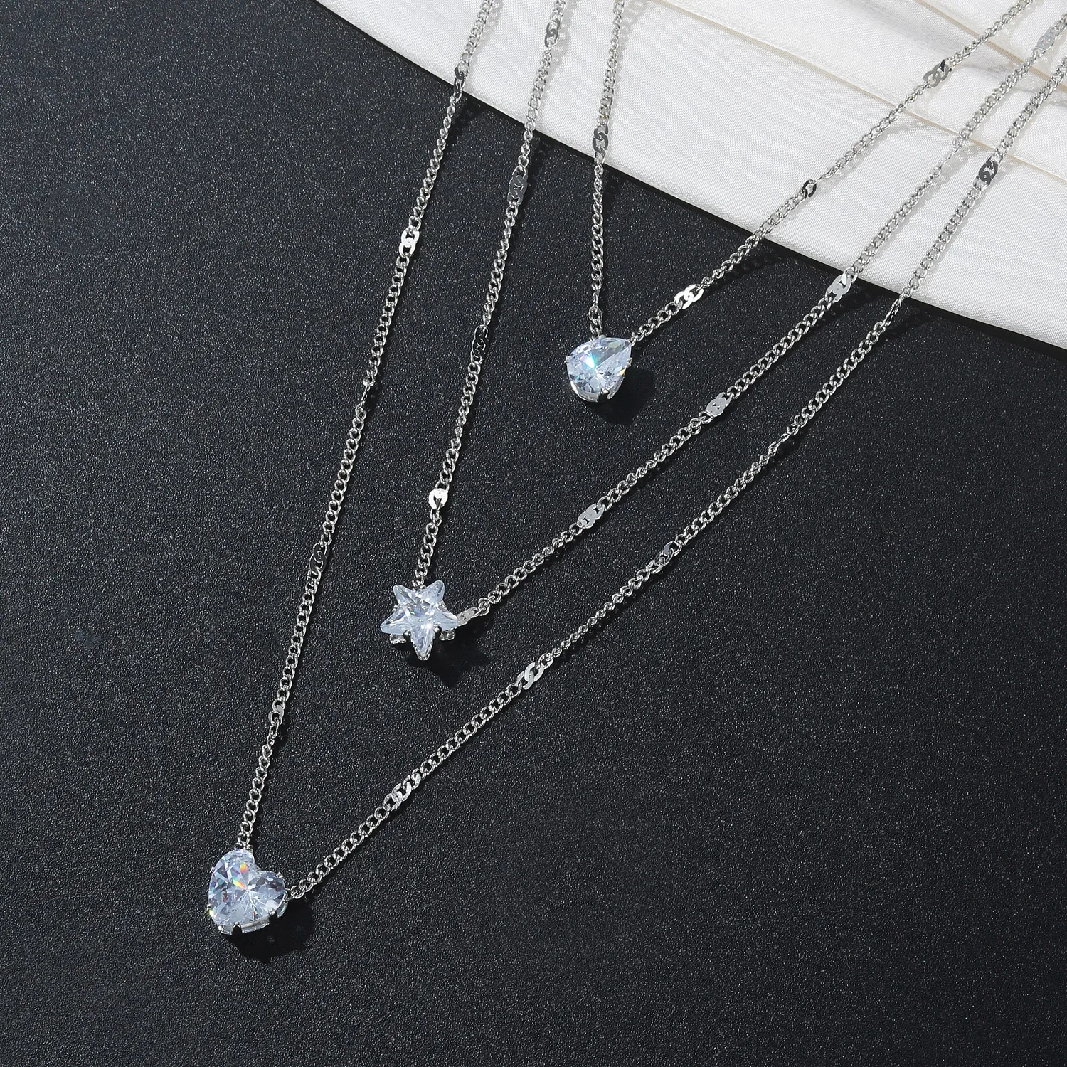 Hot Selling Gold Plated Multi Layer Star Crystal Heart Pendent Fashion ...