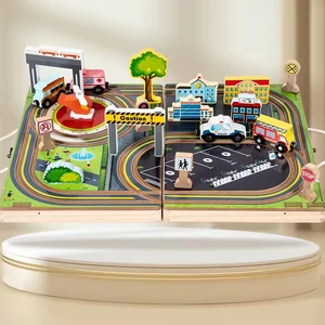 Portable 2-in-1 Double Sided Tabletop Game Set Fast Sling Puck & Take Train Wooden Educational Board Games for Kids for Travel