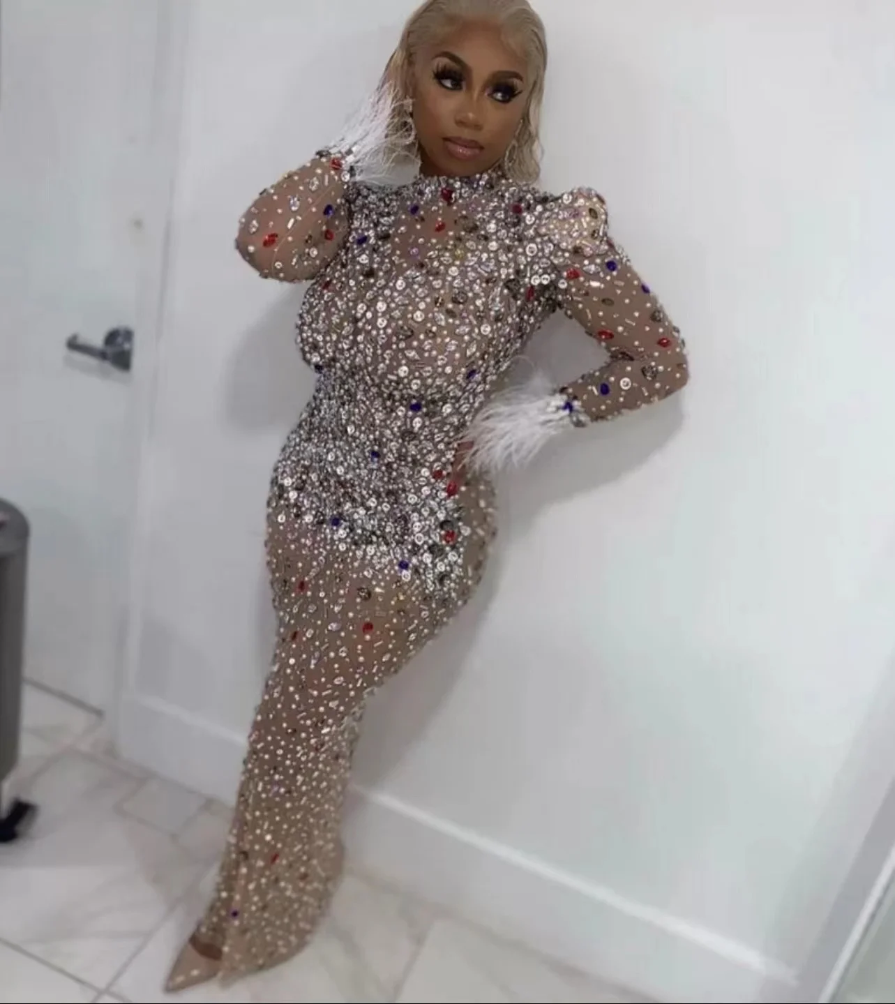 Sparkling Silver Diamond Sequin Mesh Birthday Dress Backless Sparkling Silver Diamond Sequin Mesh Birthday Dress Backless
