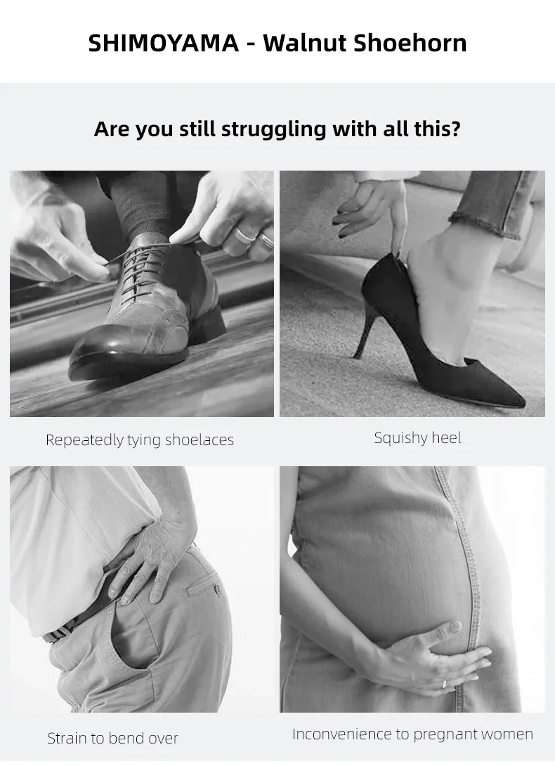 Shimoyama Luxury Wooden Long Handle Walnut Wood Shoehorn Women Kids