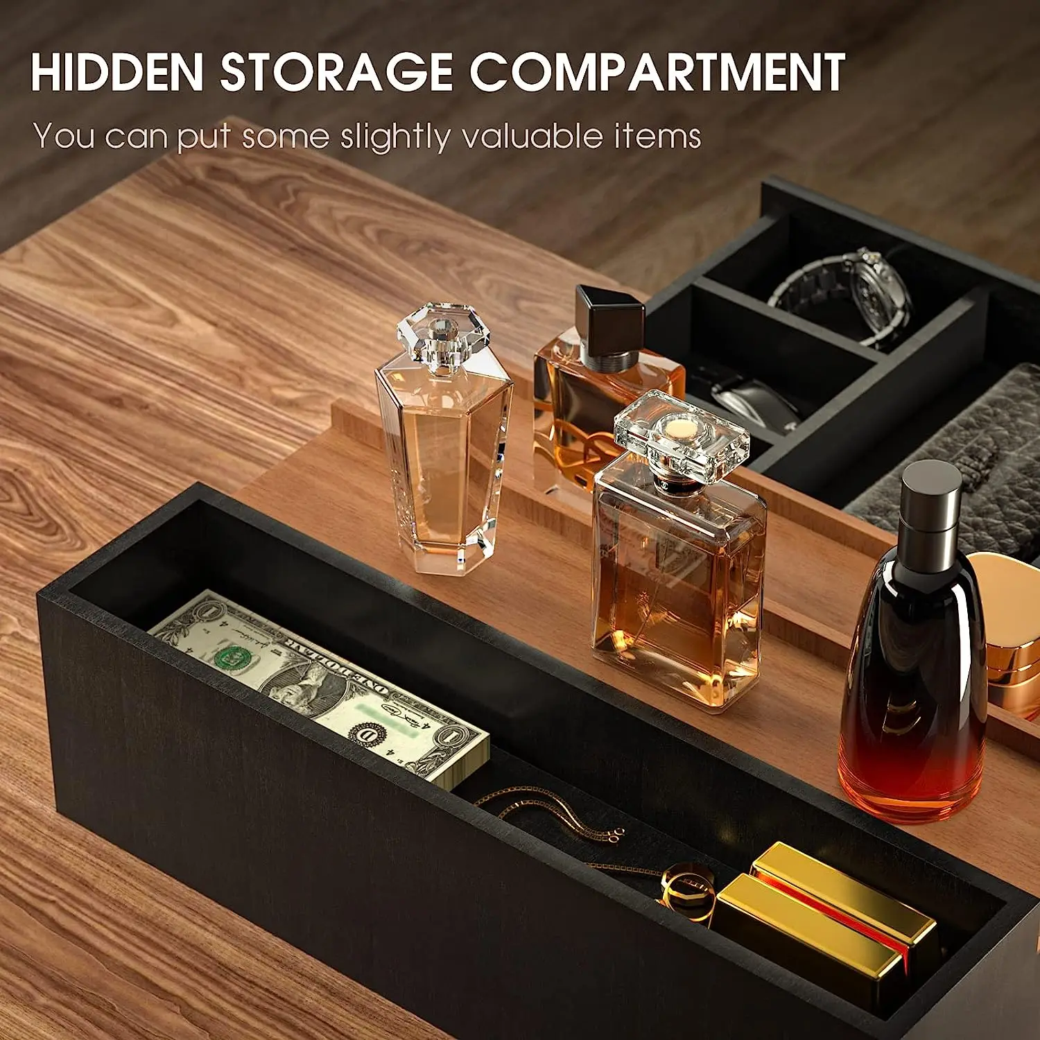 Custom Bamboo Elevated Display Shelf Racks Wooden Cologne Organizer For