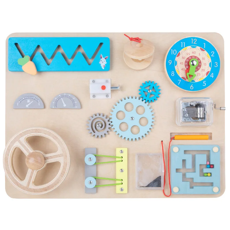 Multifunction Wooden Activity Board Educational Toys Preschool Learning Wooden Montessori Busy Board for Toddlers Motor Skills