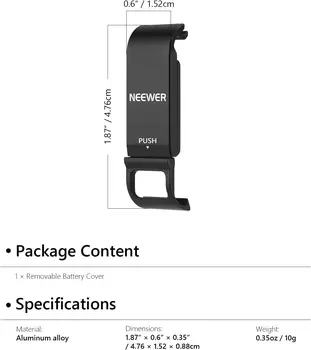 Neewer Removable Battery Cover Type-C Charging Port Adapter Aluminum Alloy Replacement Door Compatible with GoPro Hero 8 Black product image