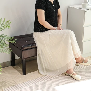 Luxury Ottoman Storage Bench Shoe Changing Stool Modern Home Leather Bed End Stool