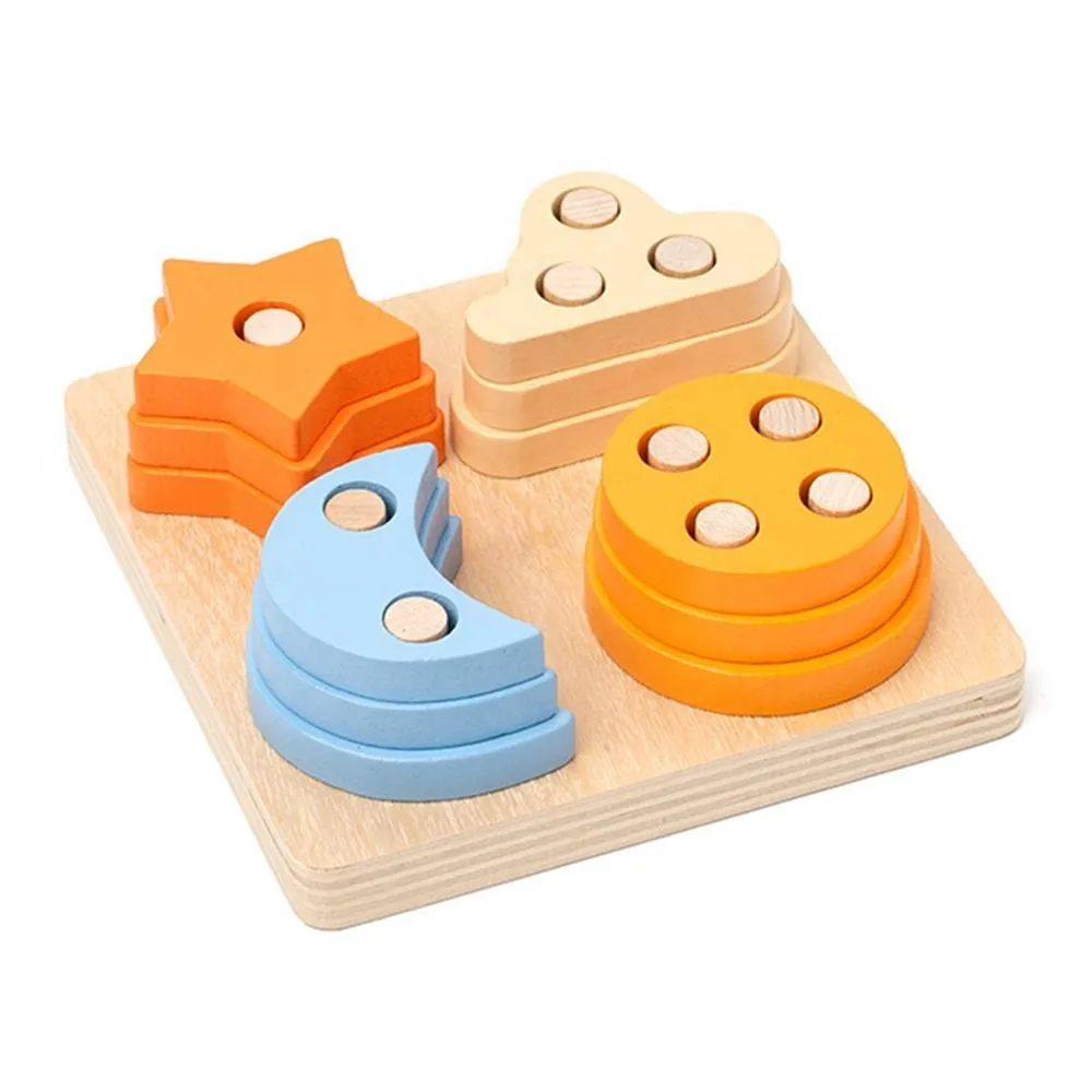 Early Education Wooden Geometric Shape Blocks Sorting Stacking Toys ...