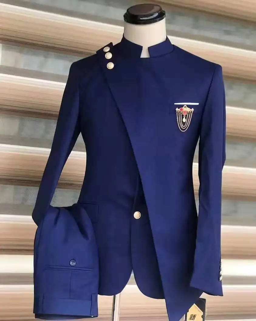 Men’s Slim Fit Blue Satin Blazer – Elegant Two-Button Formal Suit Jacket for Weddings, in blue Color