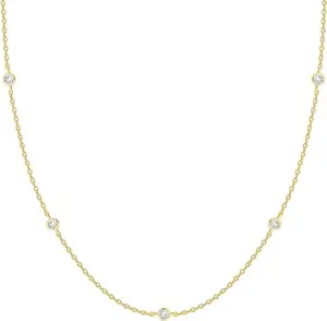 BTY Womens 14K Gold Plated Simulated Diamond Necklace CZ Chain Layering Weddings Parties Classic Style Number Pattern Brass