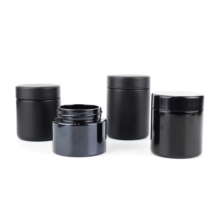 2oz 3 4oz Black Glass Jars With Lids Stall Uv Jar Flower Frosted Black ...