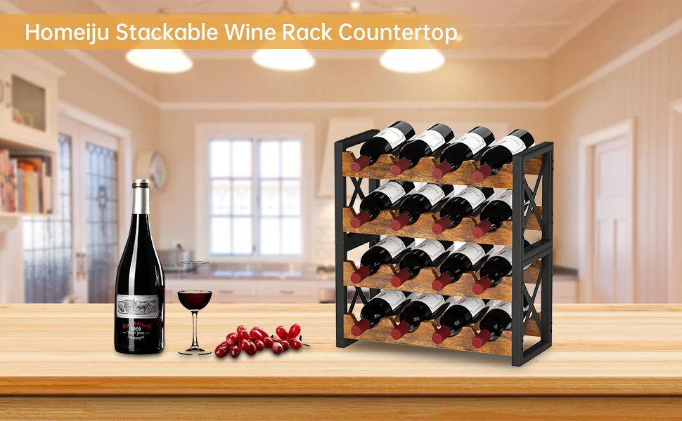 product 2 in 1 wine rack countertop small wine rack organizer holder wooden inserts stackable wine rack for kitchen home bar-3