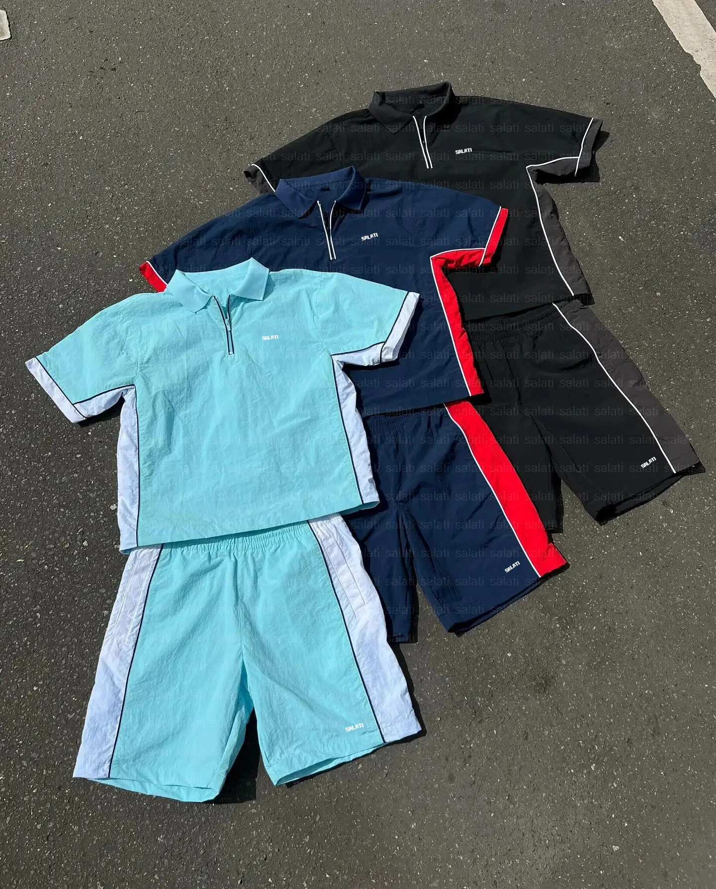 Custom Two Piece Polyester Reflective Oversized Zip up Track Suits Sweatsuits Windbreaker Tracksuits Jackets and Shorts Sets Men gallery 2