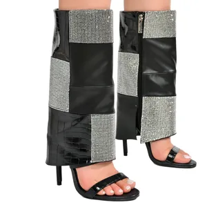 BUSY GIRL RY9508 New Hot Diamond Women's Sandals with Side Zipper Open Toe Stiletto Sandals with T-strap 35-45 Large Size