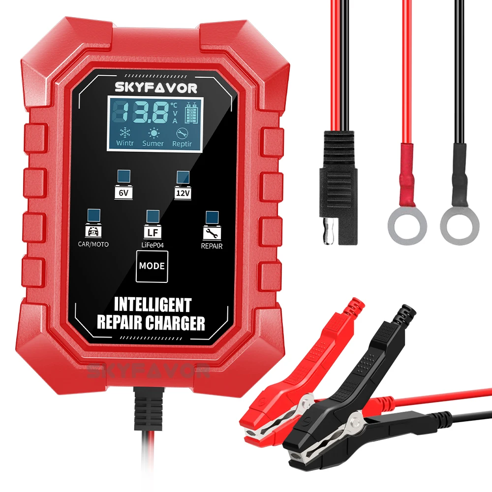 Factory price 6V 12V battery charger 6V 12V 1.5A Multi purpose SAE crocodile clip wire nose car motorcycle battery charger