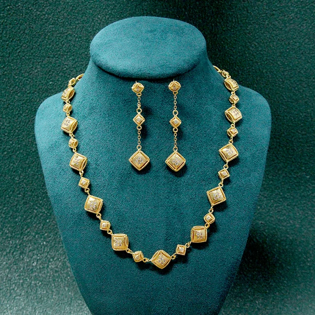 JYS0311 Wholesale Jewelry Set Square Bread Link Necklace and Earring Jewelry for Women Set