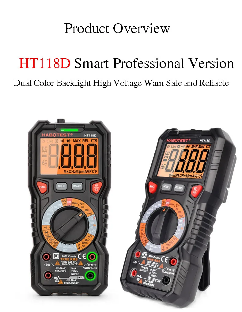 Professional 1000V DC Digital Multimeter with Double Color Backlight and High Voltage Measurement for Industrial Use
